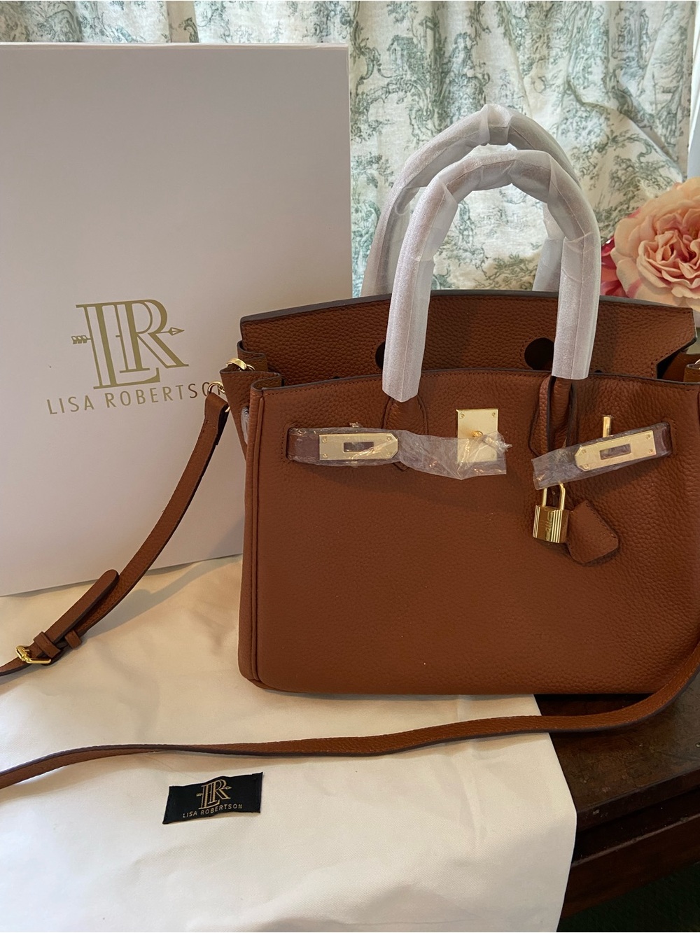 Lisa Robertson Tan Pebbled Leather Satchel with Gold Hardware Hutton Bag